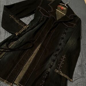 Blue sexy Denim Lace-Up Jacket